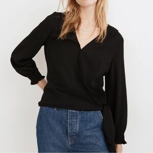 Madewell Smocked-Sleeve Wrap Top black S